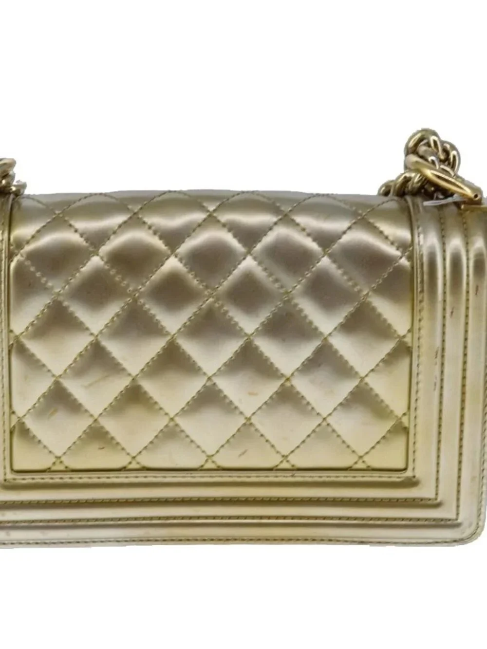 CHANEL Matelasse Chain Boy Chanel Shoulder Bag Patent Gold CC Auth 106721SAM